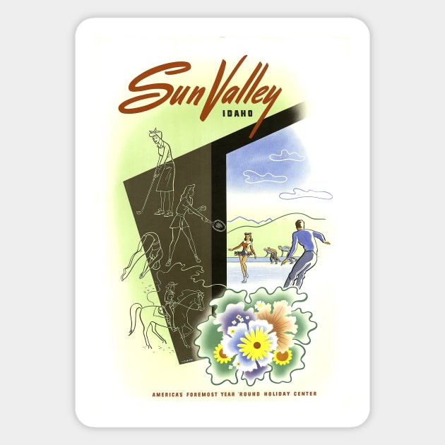 Sun Valley, Idaho, America's Foremost Year 'Round Holiday Center - Vintage Travel Poster Sticker by GoshaDron